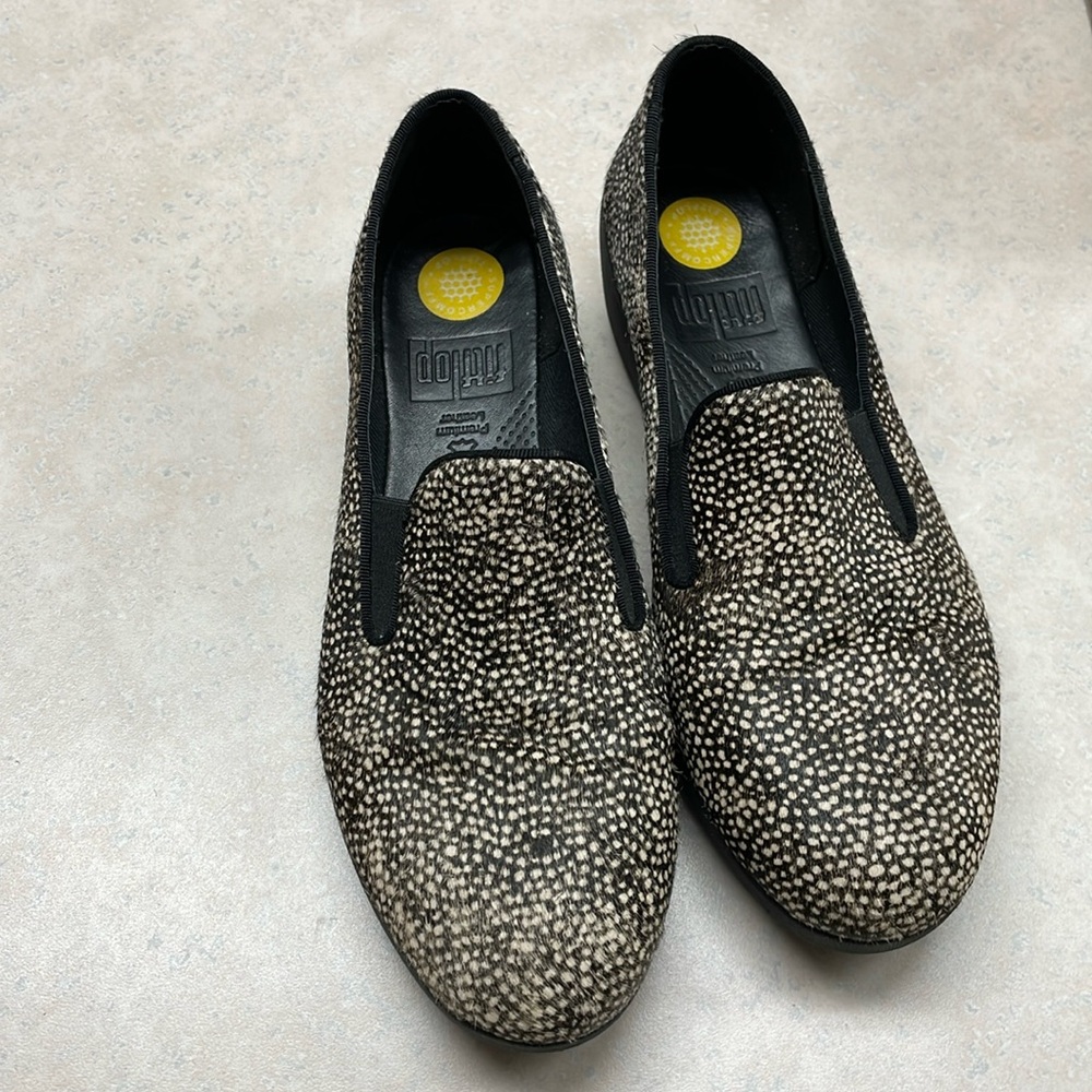 Fitflop Black and Cream Speckled Slip-On Loafers